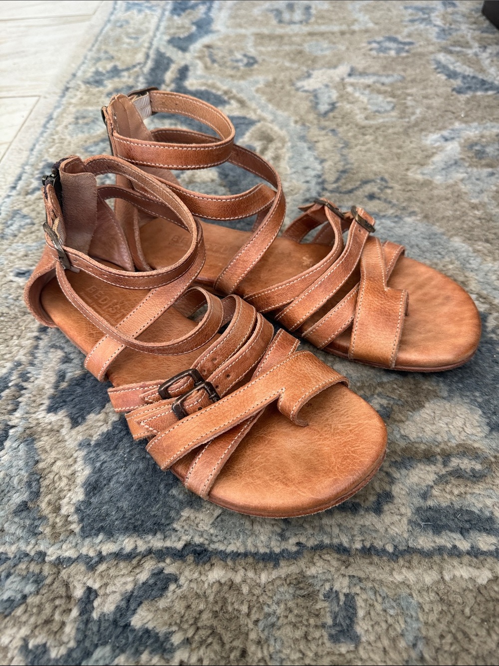 BED|STU Rustic Tan Multi‑Strap Ankle Wrap Sandals